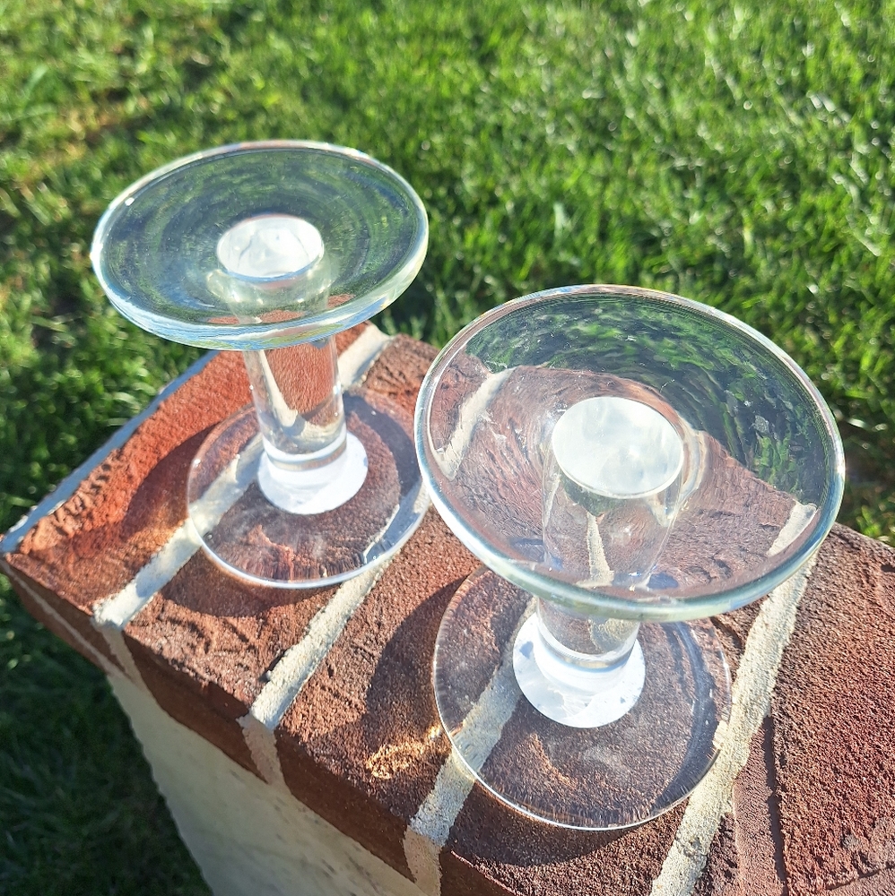 2 glass pillar candle holders - Picture 2 of 3